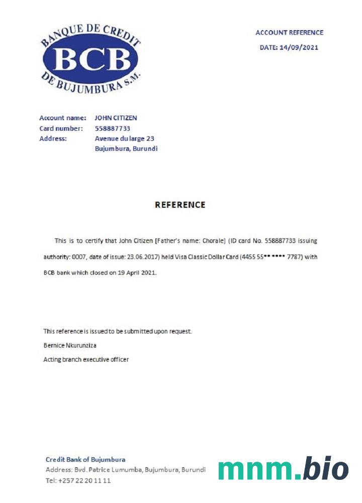 Przykład zamknięcia Banku Kredytowego Burundi w formatach Word i PDF